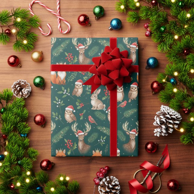 Papel De Presente Animais Fofos da Floresta de Natal Animais da Flor (Criador carregado)