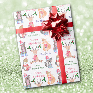 Papel De Presente Animais Fofos de Inverno Natal Personalizado