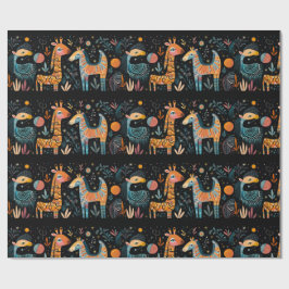 Papel De Presente Animais imaginários coloridos em preto