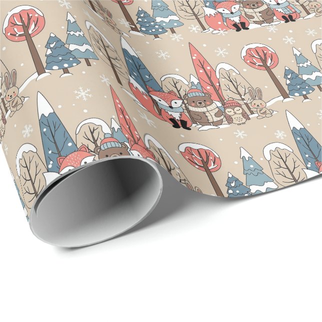 Papel De Presente Animais Mágicos da Floresta de Inverno (Ponta do rolo)