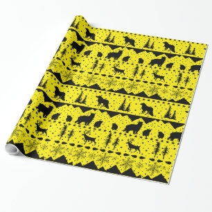 Papel De Presente Animais Nórdicos De Inverno Amarelos E Pretos