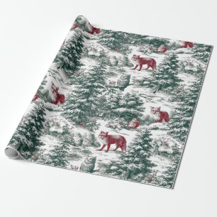 Papel De Presente Animais Nostálgicos da Floresta Vermelha e Verde V