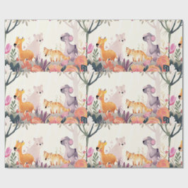 Papel De Presente Animais pacíficos entre flores e árvores