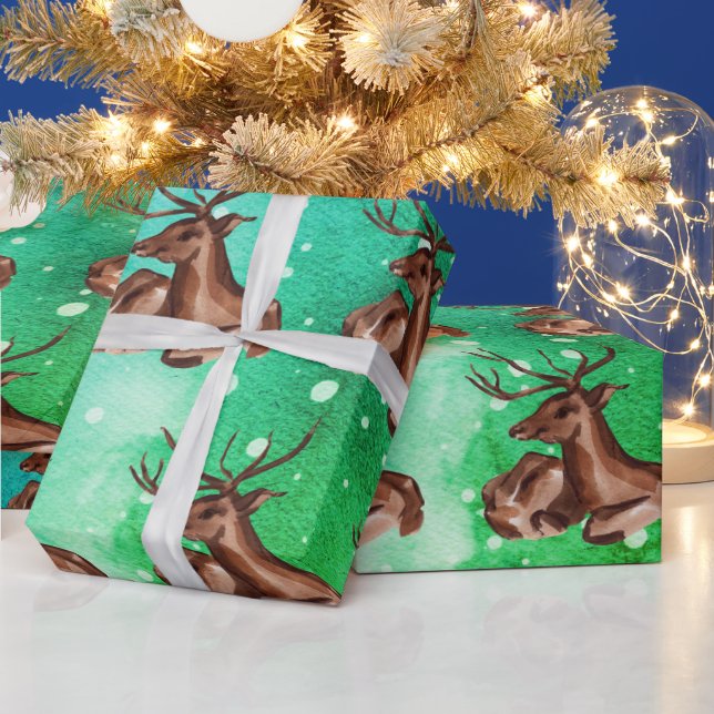 Papel De Presente Animais Rena Floresta Natal Inverno Aquarela (Feriados)