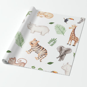 Papel De Presente Animais selvagens com padrão de árvore na selva