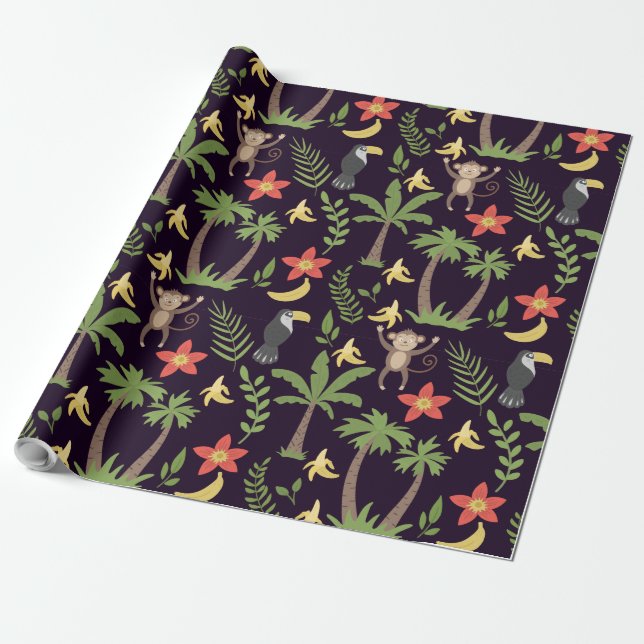 Papel De Presente Animais tropicais, sem descontinuidades, macacos e (Desenrolado)