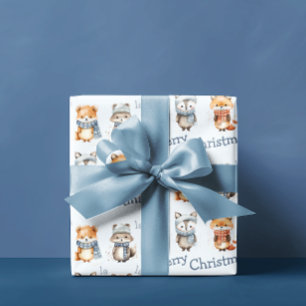 Papel De Presente Animais Vermelhos De Inverno Azul Fa La Merry Nata