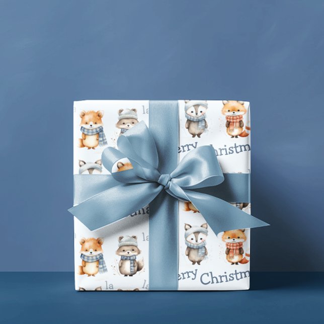 Papel De Presente Animais Vermelhos De Inverno Azul Fa La Merry Nata (Criador carregado)