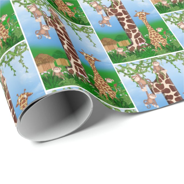 Papel De Presente animal da selva para primeiro aniversario (Ponta do rolo)