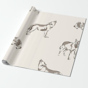 Papel De Presente Animal Silvestre Lobo Tã Marrom Minimalista Desenh