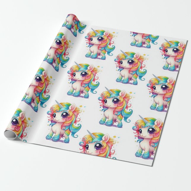 Papel De Presente Anime Cartoon Unicórnio Arco-íris (Desenrolado)