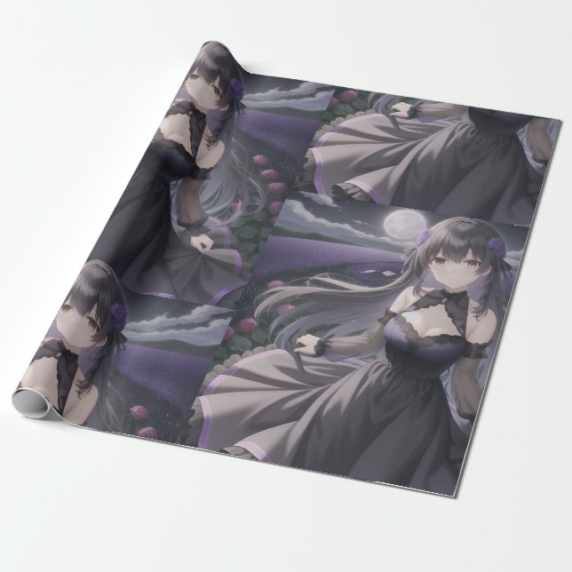 Papel De Presente Anime papel de enrolamento preto e roxo (Desenrolado)