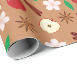 Papel De Presente Anise Cozy Star, Canela e Maçãs Sem Costura