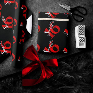 Papel De Presente Aniversário 16 anos Clássico Vermelho e Negro Gr
