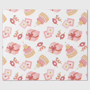 Papel De Presente Aniversário 30 anos branco e rosa