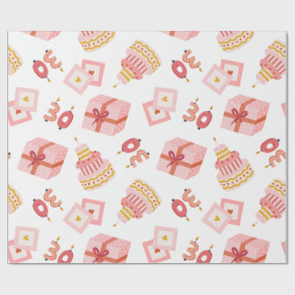 Papel De Presente Aniversário 30 anos branco e rosa