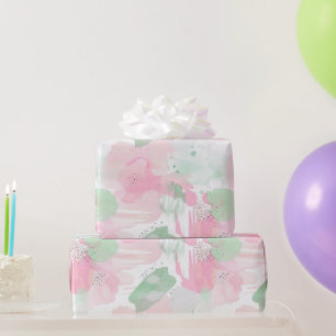 Papel De Presente Aniversário Abstrato Rosa Menina Menta