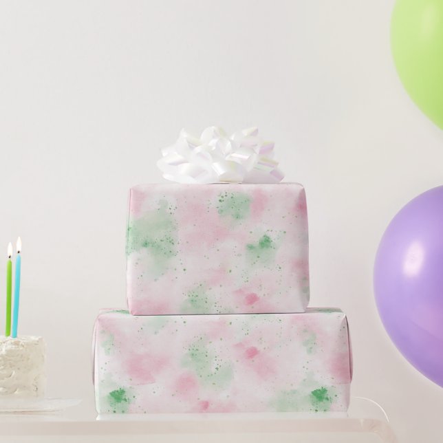 Papel De Presente Aniversário Abstrato Rosa Verde Rosa Menina (Presentes para festas)