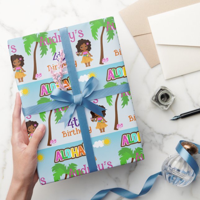 Papel De Presente Aniversário Aloha Luau (Presentear)