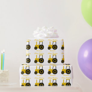 Papel De Presente Aniversário amarelo do trator