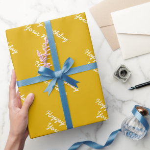 Papel De Presente Aniversário amarelo mostarda personalizado