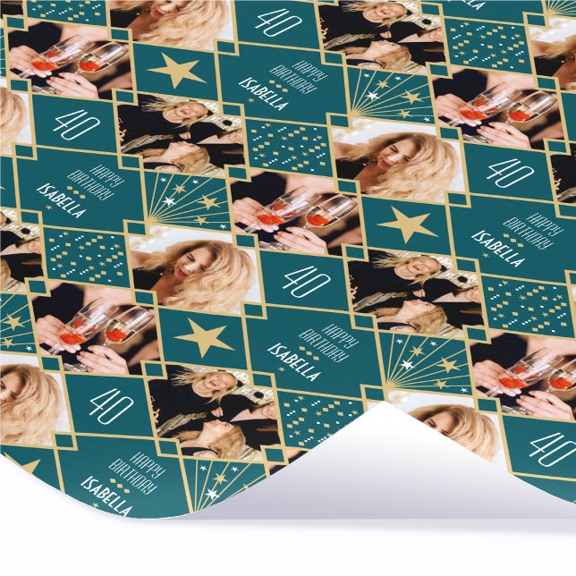 Papel De Presente Aniversário Art Deco Foto Personalizada Qualquer I (Criador carregado)