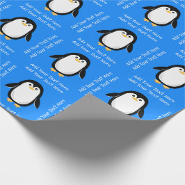 Papel De Presente Aniversário Azul Pinguim Bonito