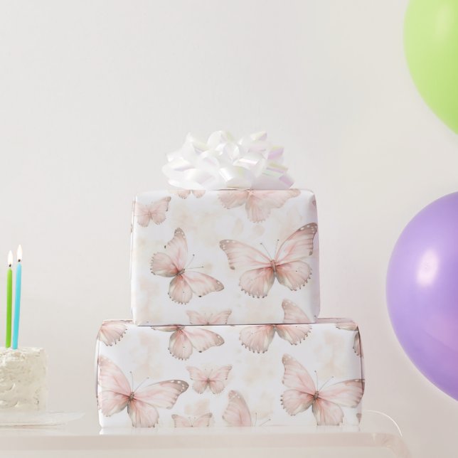 Papel De Presente Aniversário Borboletas Rosa Bonitas (Presentes para festas)
