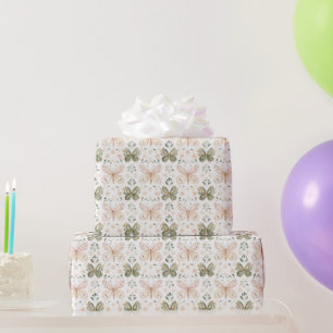 Papel De Presente Aniversário Borboletas Rosa Verde