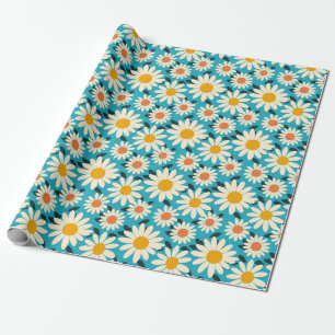 Papel De Presente Aniversário Branco sem costura e flor de margarida