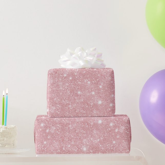 Papel De Presente Aniversário Brilho Glitter Rosa Bonito (Presentes para festas)