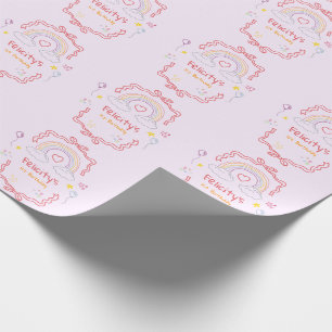 Papel De Presente Aniversário Caprichoso com Arco-íris Desenhado à M