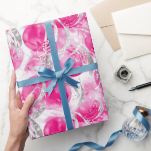 Papel De Presente Aniversário Círculos Abstratos Rosa Prata Glam