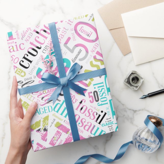 Papel De Presente Aniversário Cloud 50 Rosa ID266 (Presentear)