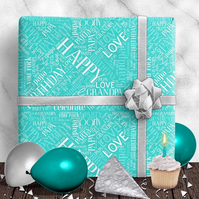 Papel De Presente Aniversário Cloud Grandpa Teal ID276 (Criador carregado)