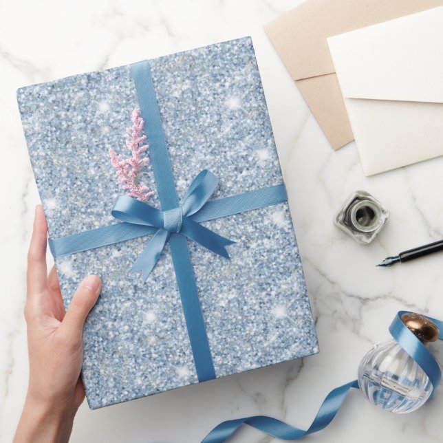 Papel De Presente Aniversário com Brilho Azul Claro (Presentear)