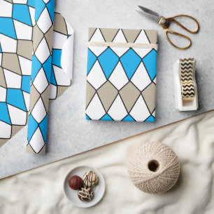 Papel De Presente Aniversário com Padrão de Diamante Cinza Azul