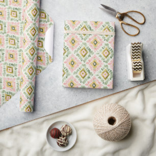 Papel De Presente Aniversário com padrão de diamante rosa e verde
