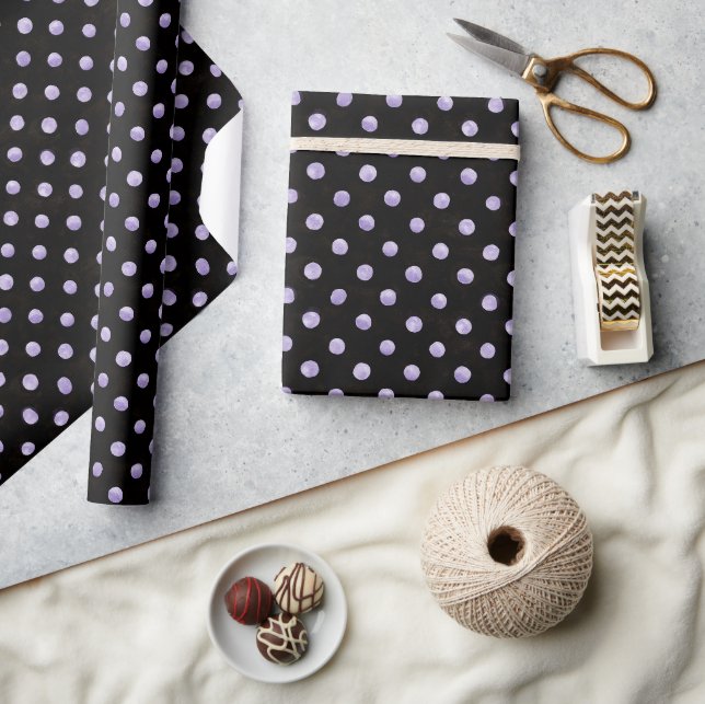 Papel De Presente Aniversário com Pontos Roxos e Pretos (Artesanato)
