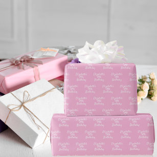 Papel De Presente Aniversário, cor-de-rosa, nome branco pastel