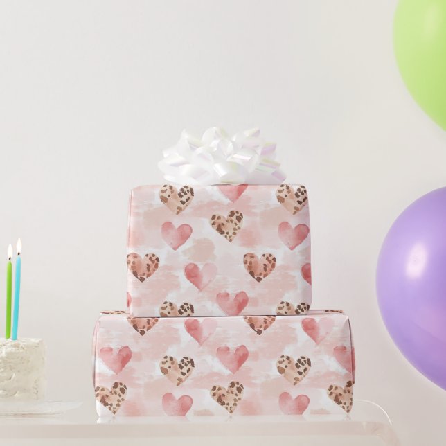 Papel De Presente Aniversário Corações de Caubói Rosa Ocidental Crem (Presentes para festas)