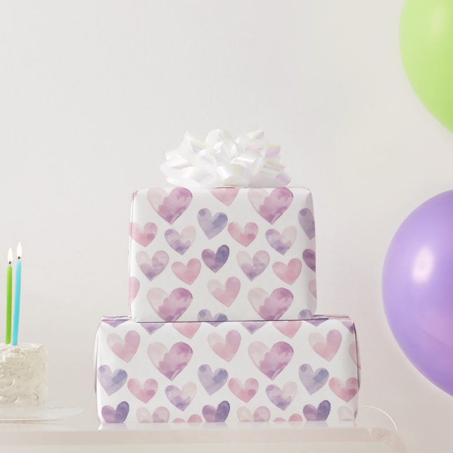 Papel De Presente Aniversário Corações Rosa Meninas (Presentes para festas)