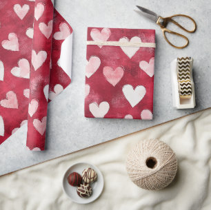 Papel De Presente Aniversário Corações Vermelhos Rosa