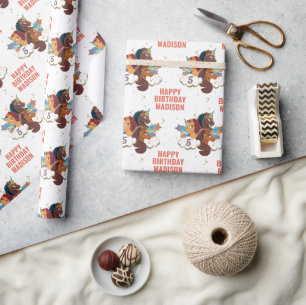 Papel De Presente Aniversário da Afro Unicorn Girl