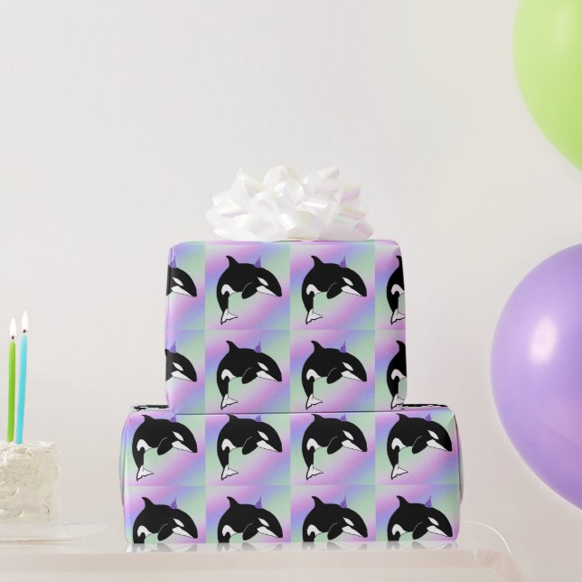 Papel De Presente Aniversário da Baleia Assassina Orca Personalizada (Presentes para festas)