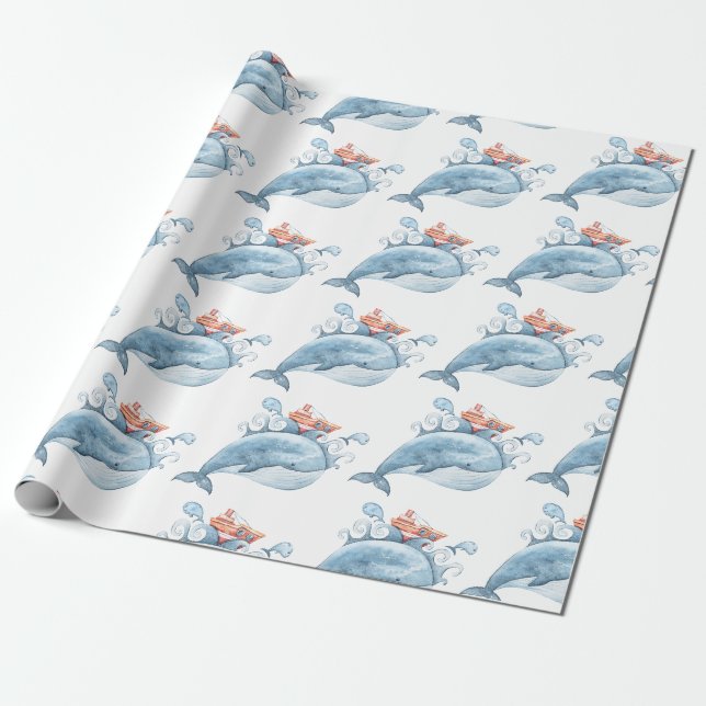 Papel De Presente Aniversário da Baleia Azul (Desenrolado)