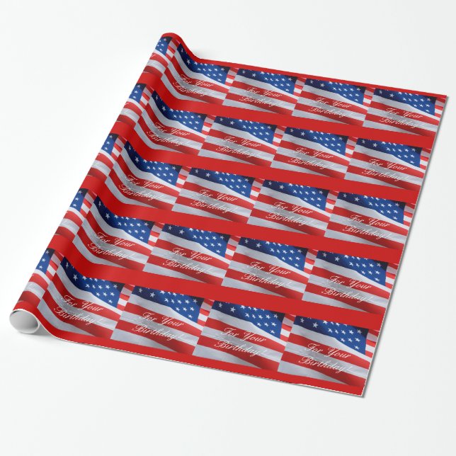 Papel De Presente Aniversário da bandeira americana, envoltório de (Desenrolado)