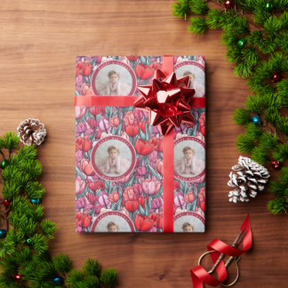Papel De Presente Aniversário da Filha com Tulipas Personalizadas In
