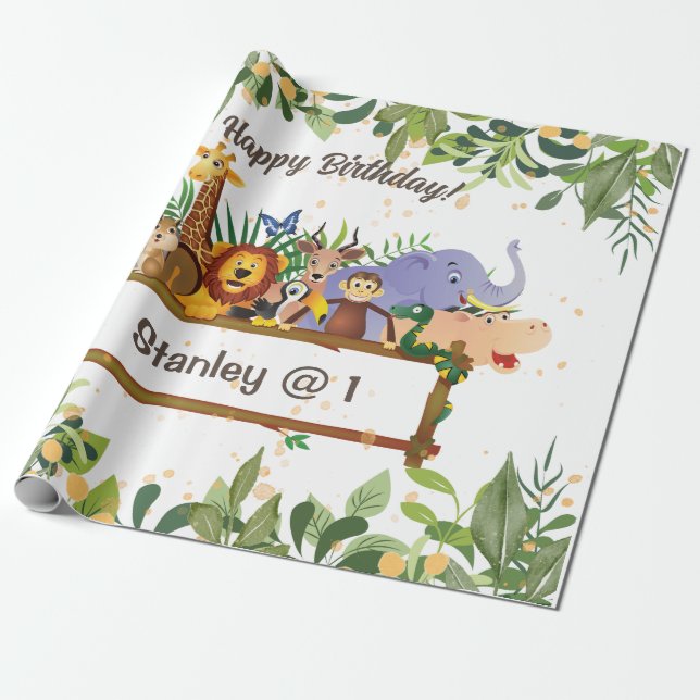 Papel De Presente Aniversário da Floresta Selva Safari (Desenrolado)