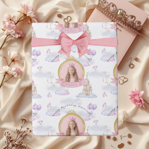 Papel De Presente Aniversário da Foto da Menina Rosa-Rosa Fairytale